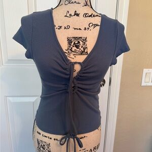 American Eagle Women’s Keyhole Tiefront Blue Short Sleeve Top Size Medium EUC